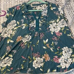 Daniel Rainn Teal Floral Blouse
